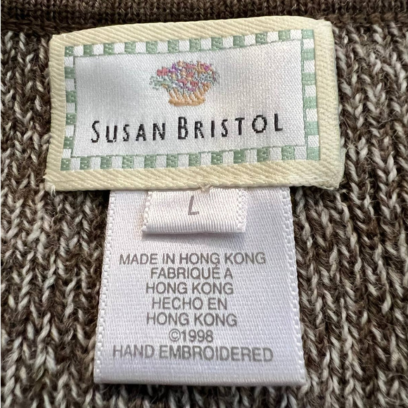 Susan Bristol Women's Fair Isle Vest Size L in Brown Beige Wool Silk Blend - Picture 5 of 7